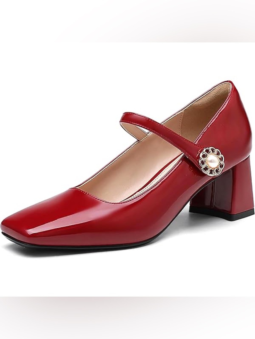 Red Mary Jane Block Heel Pumps - Women's Classic Strap Shoes